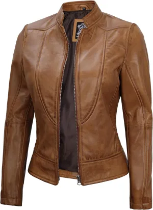 Blingsoul Disc Leather Jacket Women - Cafe Racer Real Lambskin Womens Leather Jacket