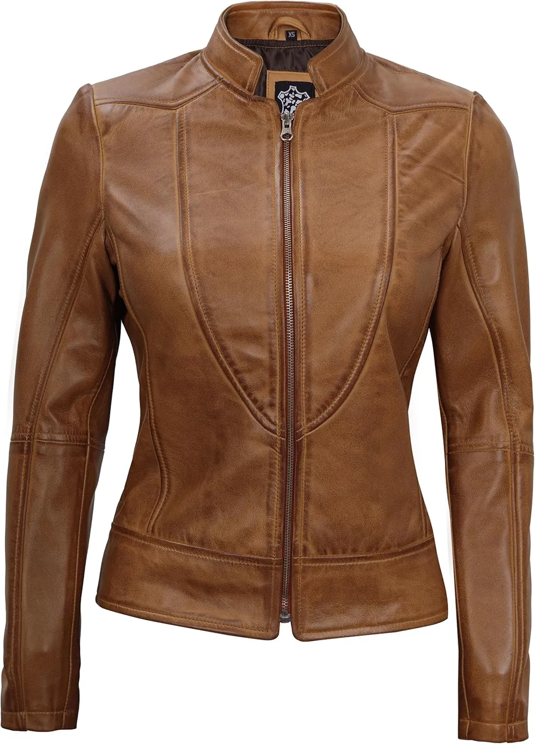Blingsoul Disc Leather Jacket Women - Cafe Racer Real Lambskin Womens Leather Jacket