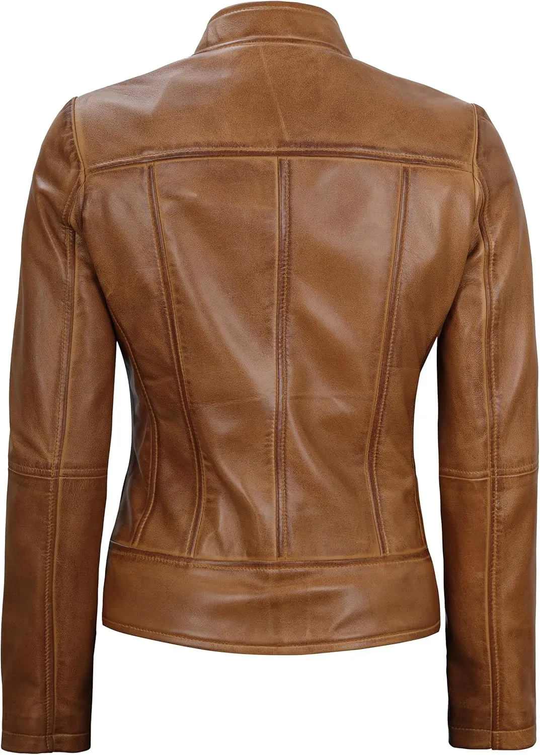 Blingsoul Disc Leather Jacket Women - Cafe Racer Real Lambskin Womens Leather Jacket