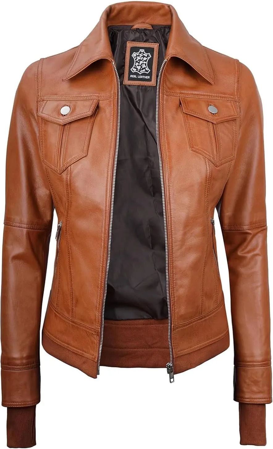 Blingsoul Leather Bomber Jacket Women - Real Lambskin Womens Leather Jackets with Removable Hood