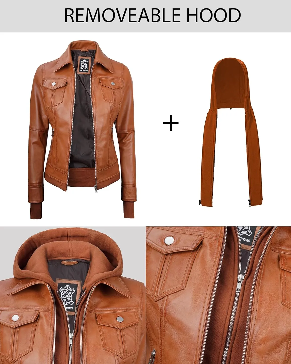 Blingsoul Leather Bomber Jacket Women - Real Lambskin Womens Leather Jackets with Removable Hood