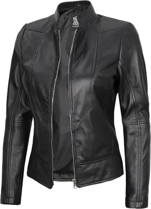 Blingsoul Leather Jacket Women - Cafe Racer Real Lambskin Womens Leather Jacket