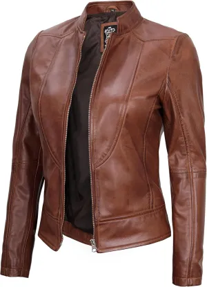 Blingsoul Leather Jacket Women - Cafe Racer Real Lambskin Womens Leather Jacket