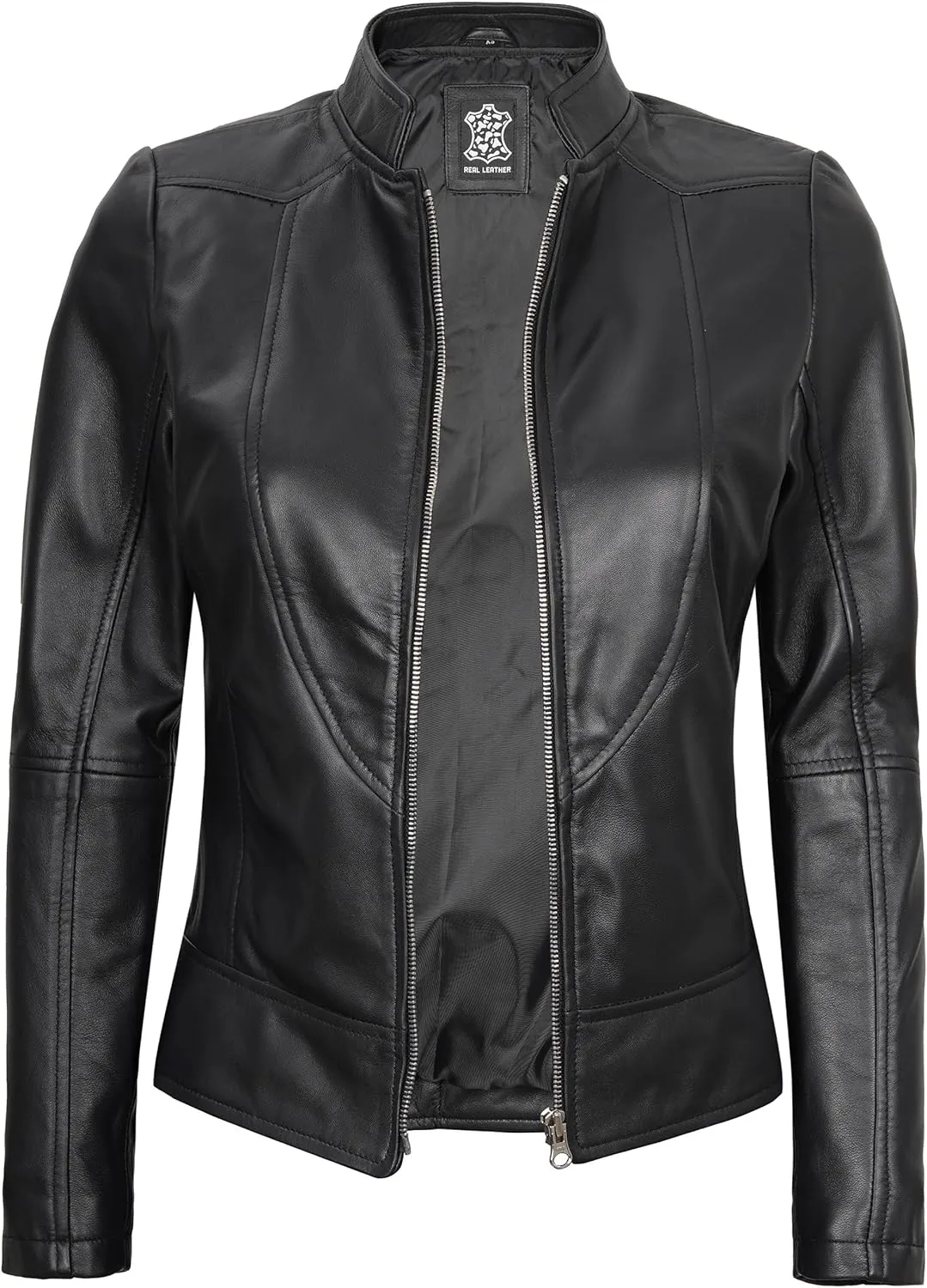 Blingsoul Leather Jacket Women - Cafe Racer Real Lambskin Womens Leather Jacket