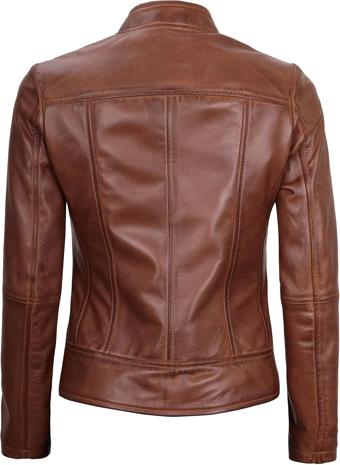 Blingsoul Leather Jacket Women - Cafe Racer Real Lambskin Womens Leather Jacket