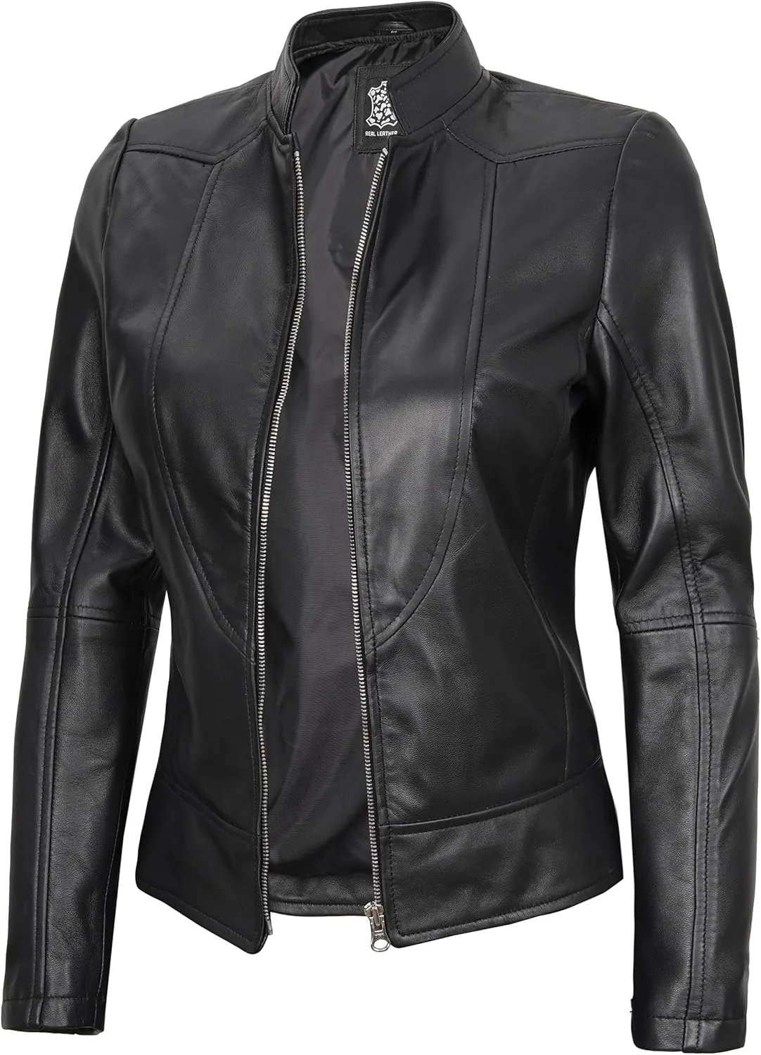 Blingsoul Leather Jacket Women - Cafe Racer Real Lambskin Womens Leather Jacket