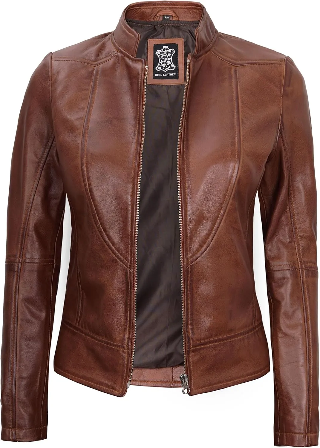 Blingsoul Leather Jacket Women - Cafe Racer Real Lambskin Womens Leather Jacket