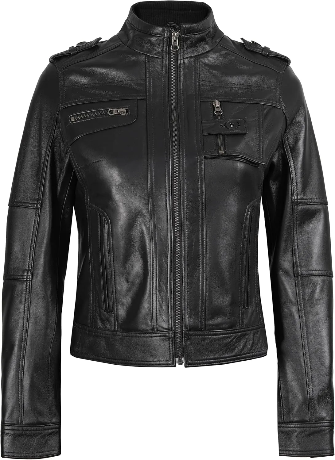 Blingsoul Real Leather Jacket For Women -Women's Cafe Racer Style Leather Jackets