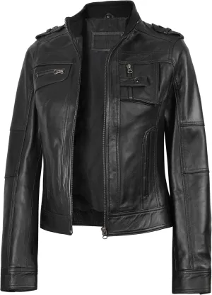 Blingsoul Real Leather Jacket For Women -Women's Cafe Racer Style Leather Jackets