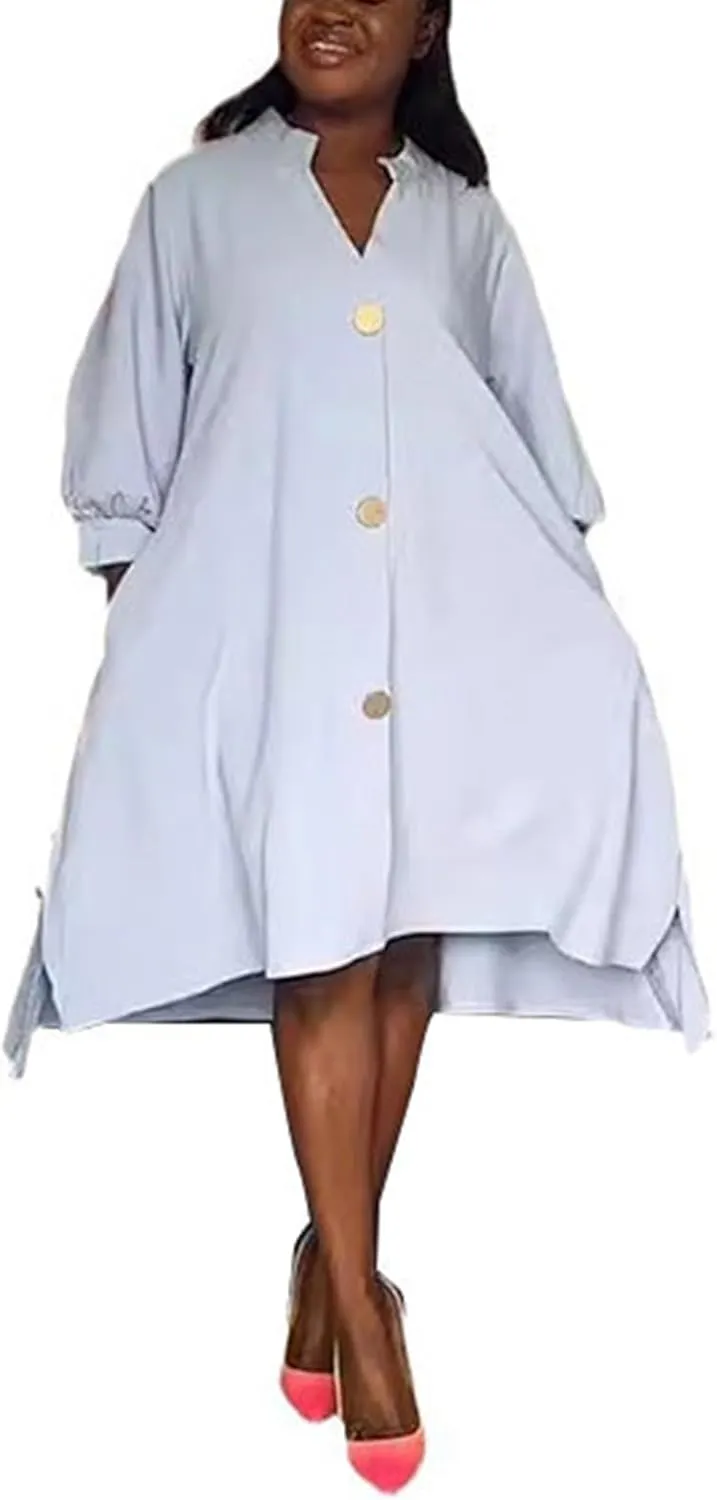 Bluewolfsea Womens Shirt Dresses Midi Summer Casual V Neck 3 4 Sleeve Button Down Shirt Dress with Pockets