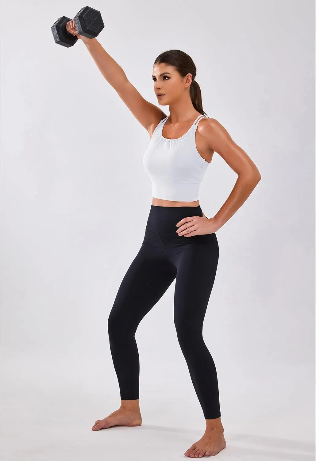 BMJL Women's Workout Tank Top Bulit in Bra Removable Pad Racerback Athletic Gym Yoga Camisole Smocked Neck Cropped Top