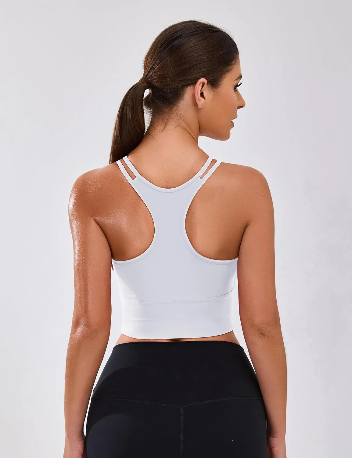 BMJL Women's Workout Tank Top Bulit in Bra Removable Pad Racerback Athletic Gym Yoga Camisole Smocked Neck Cropped Top