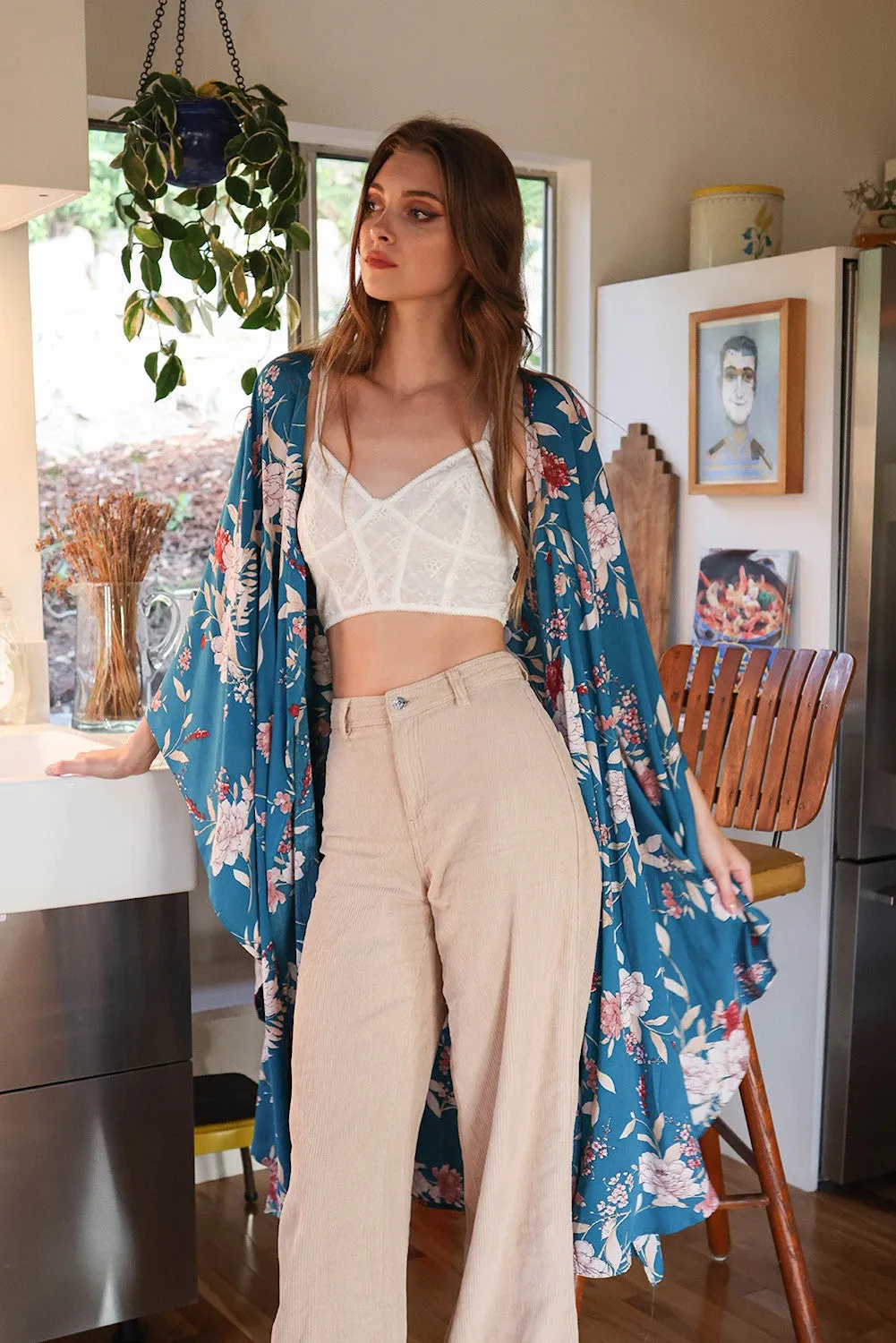 Bohemian Floral Print Kimono