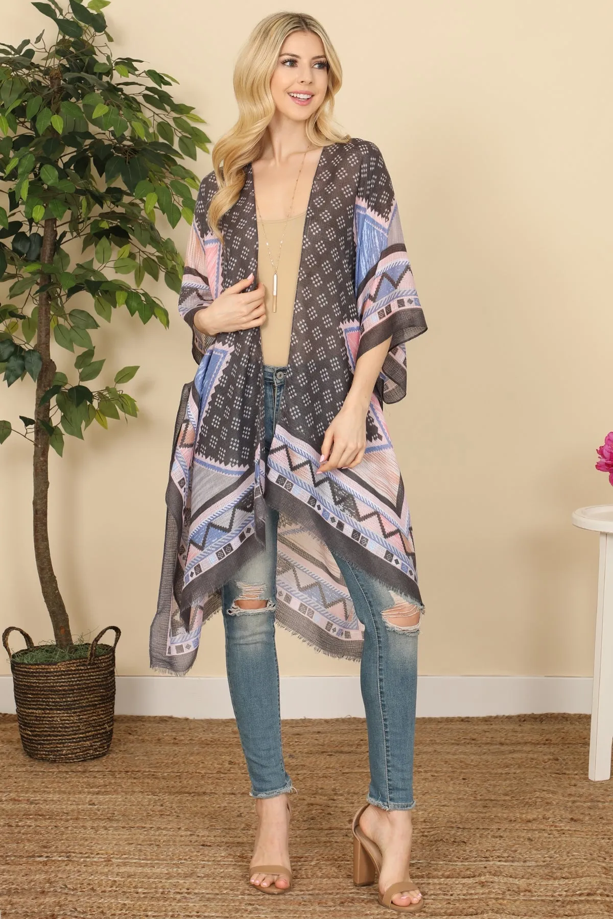 BOHEMIAN OPEN FRONT TASSEL KIMONO