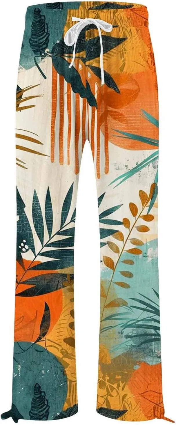Boho Pants for Women Linen Palazzo Pants 2025 Summer High Waisted Boho Wide Leg Lounge Pant Trousers with Pocket