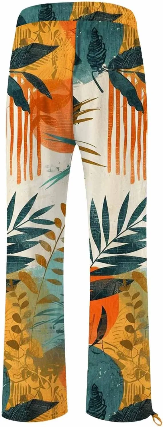 Boho Pants for Women Linen Palazzo Pants 2025 Summer High Waisted Boho Wide Leg Lounge Pant Trousers with Pocket