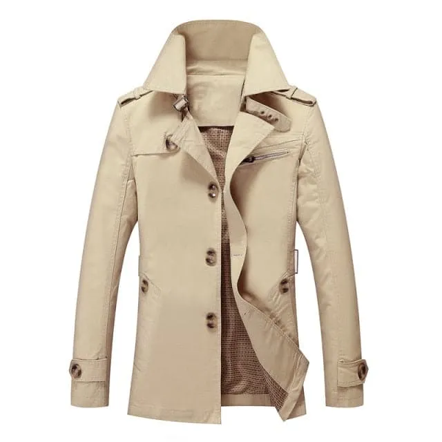 BOLU Design Men's Fashion Long Cotton Solid Design Khaki Brown Trench Coat Jacket