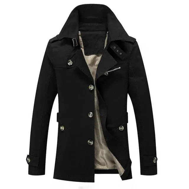 BOLU Design Men's Fashion Long Cotton Solid Design Khaki Brown Trench Coat Jacket