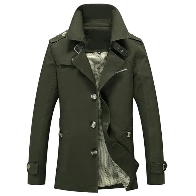 BOLU Design Men's Fashion Long Cotton Solid Design Khaki Brown Trench Coat Jacket