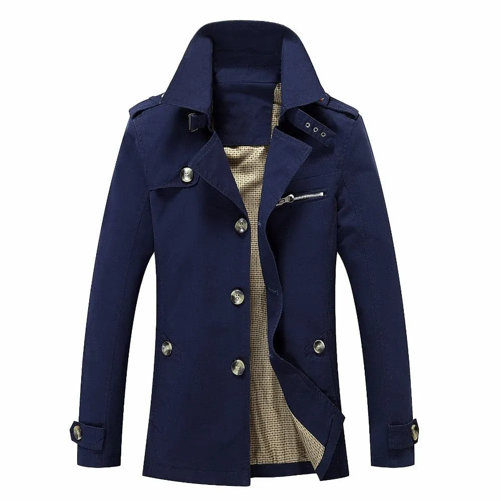 BOLU Design Men's Fashion Long Cotton Solid Design Khaki Brown Trench Coat Jacket