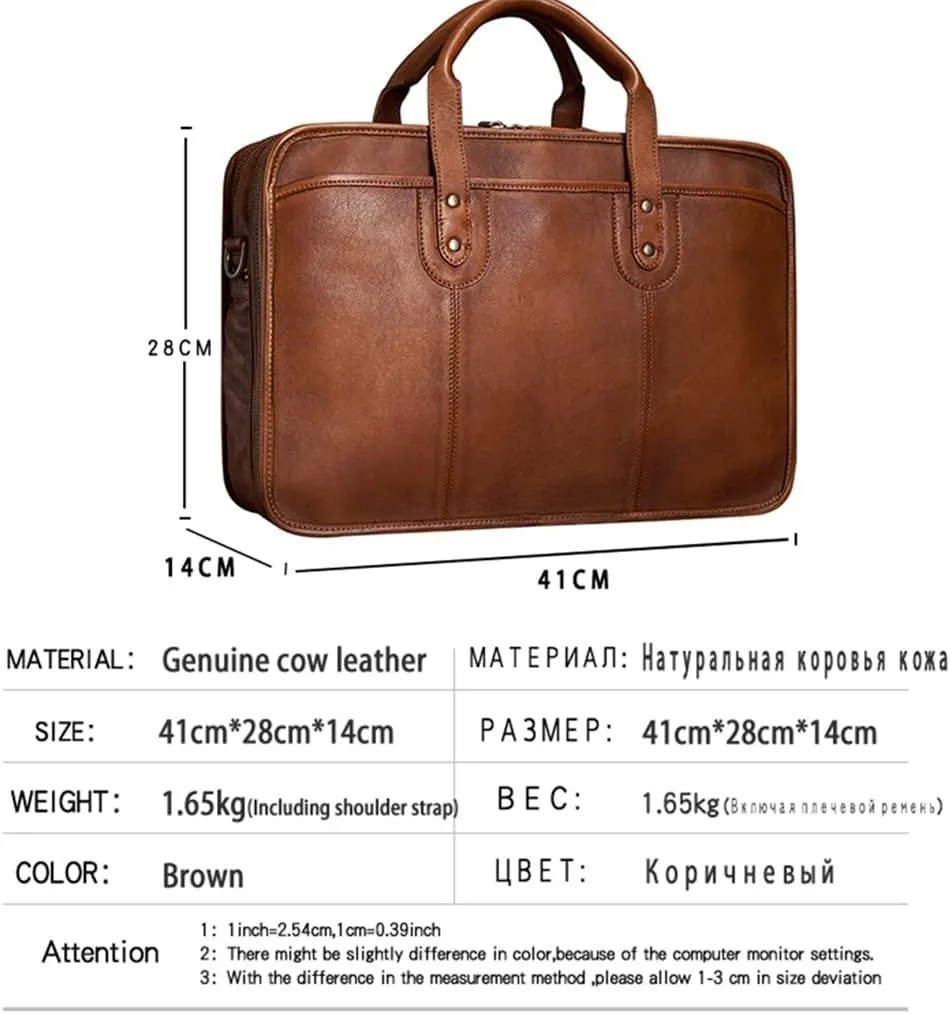 Briefcase Men Vintage Man Handbag Travel Bag Shoulder Handmade Genuine Leather Brown Laptop Businessv