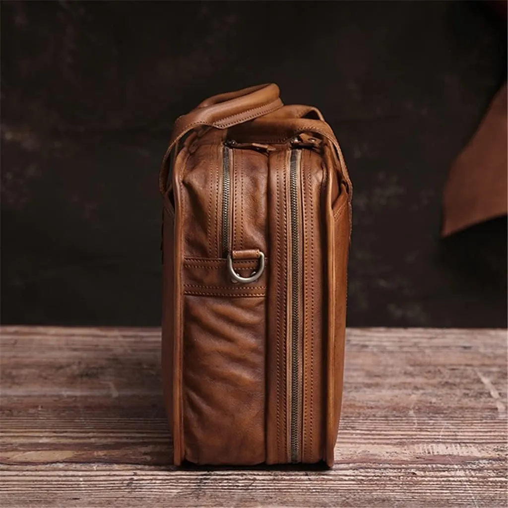Briefcase Men Vintage Man Handbag Travel Bag Shoulder Handmade Genuine Leather Brown Laptop Businessv