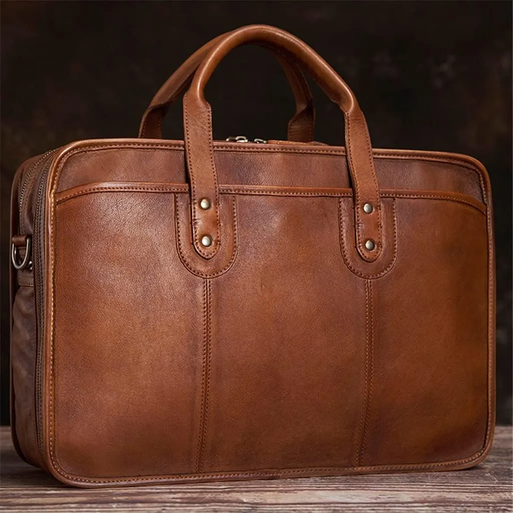 Briefcase Men Vintage Man Handbag Travel Bag Shoulder Handmade Genuine Leather Brown Laptop Businessv
