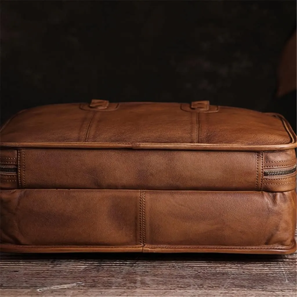 Briefcase Men Vintage Man Handbag Travel Bag Shoulder Handmade Genuine Leather Brown Laptop Businessv