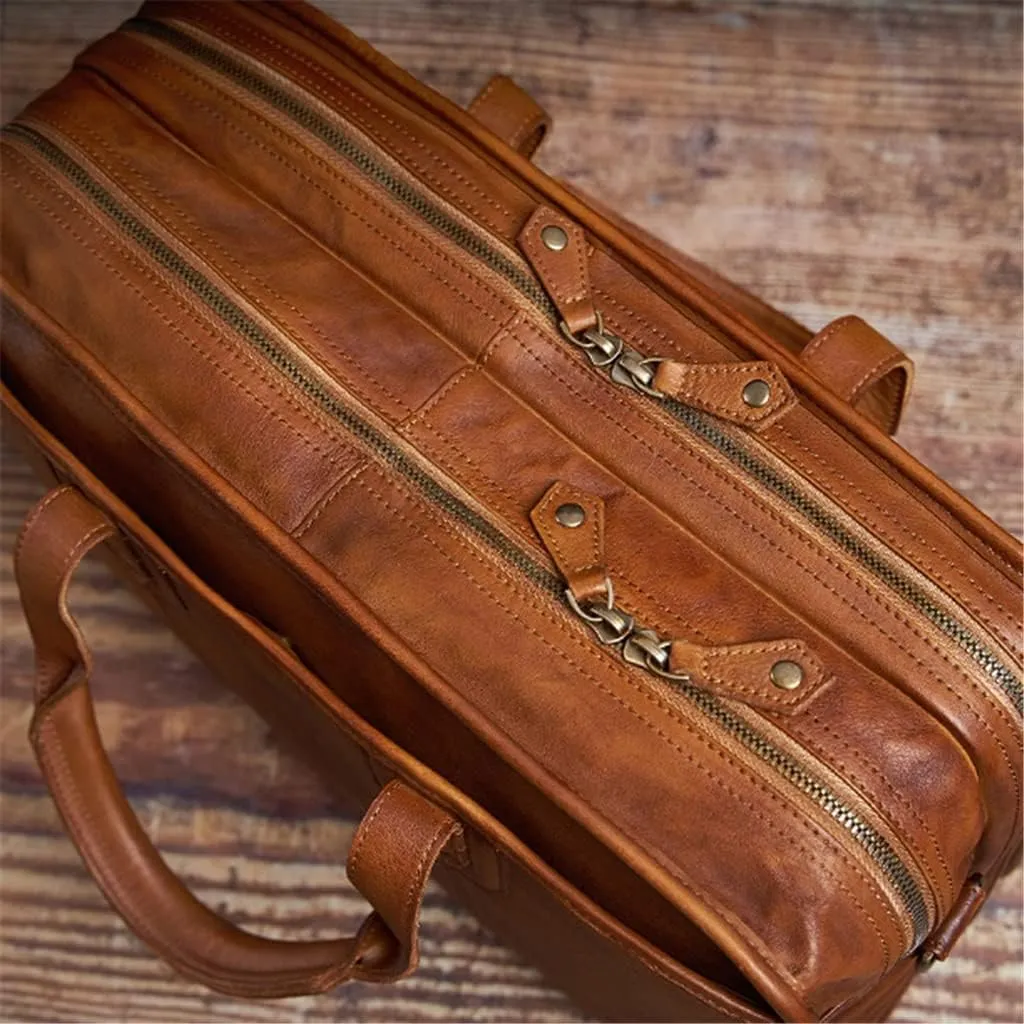 Briefcase Men Vintage Man Handbag Travel Bag Shoulder Handmade Genuine Leather Brown Laptop Businessv