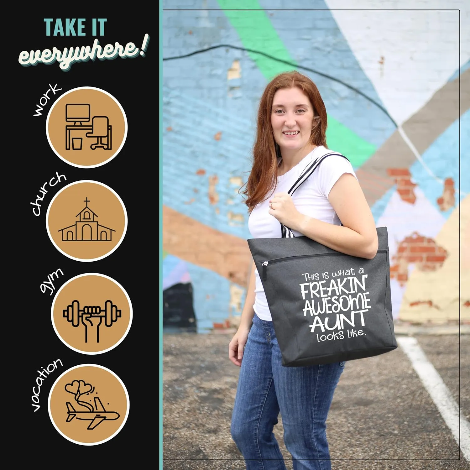 Brooke & Jess Designs Aunt Gifts - Canvas Tote Bag with Pockets from Niece, Nephew-Birthday, Christmas