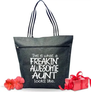 Brooke & Jess Designs Aunt Gifts - Canvas Tote Bag with Pockets from Niece, Nephew-Birthday, Christmas