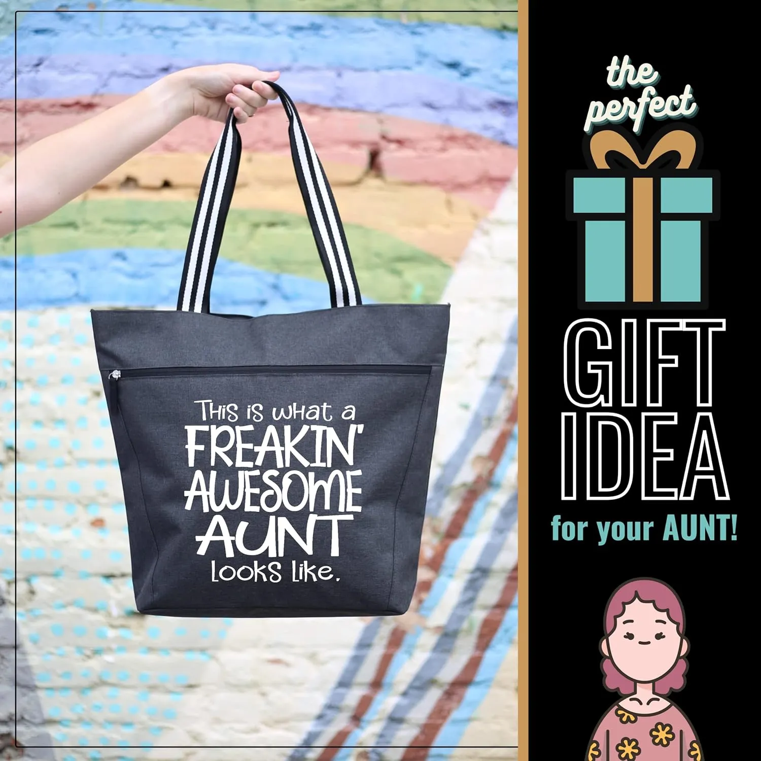 Brooke & Jess Designs Aunt Gifts - Canvas Tote Bag with Pockets from Niece, Nephew-Birthday, Christmas
