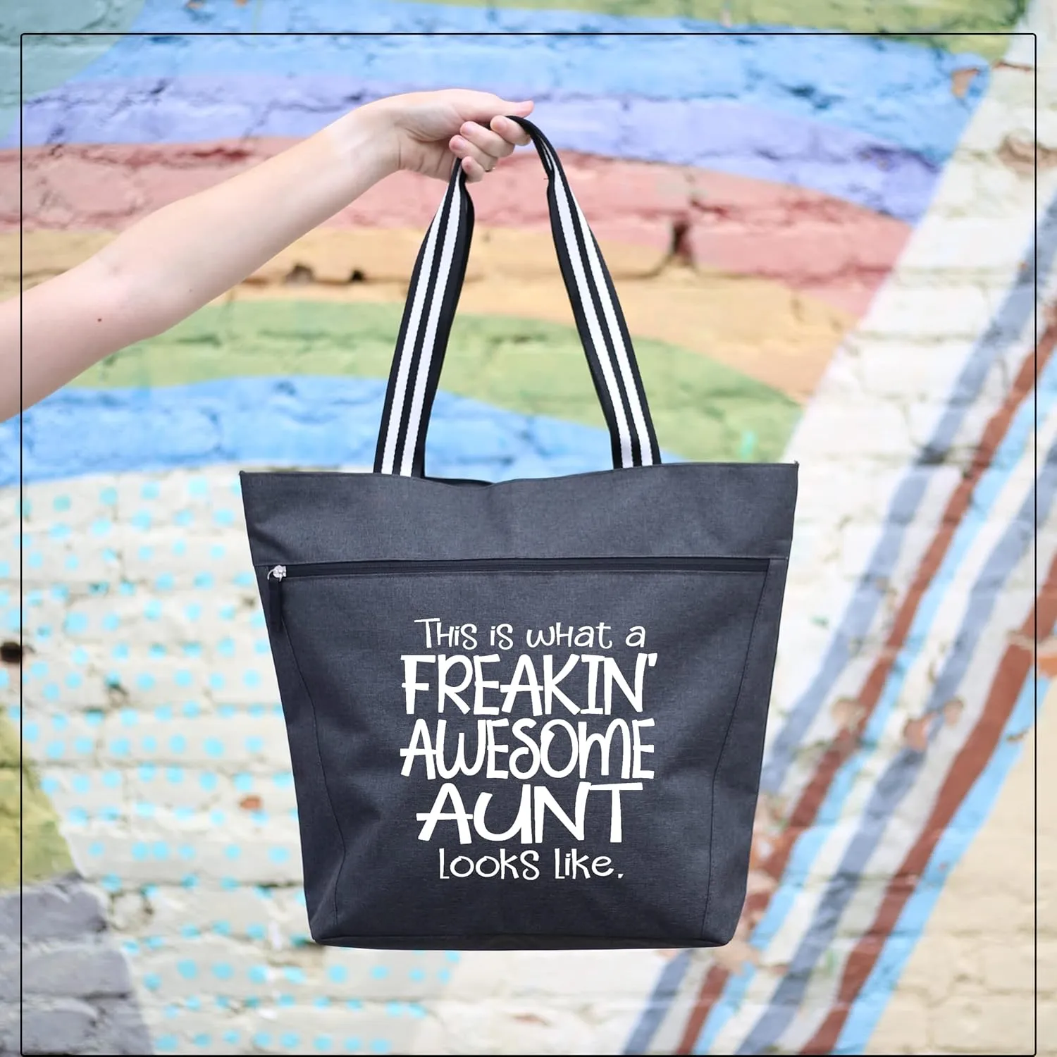 Brooke & Jess Designs Aunt Gifts - Canvas Tote Bag with Pockets from Niece, Nephew-Birthday, Christmas