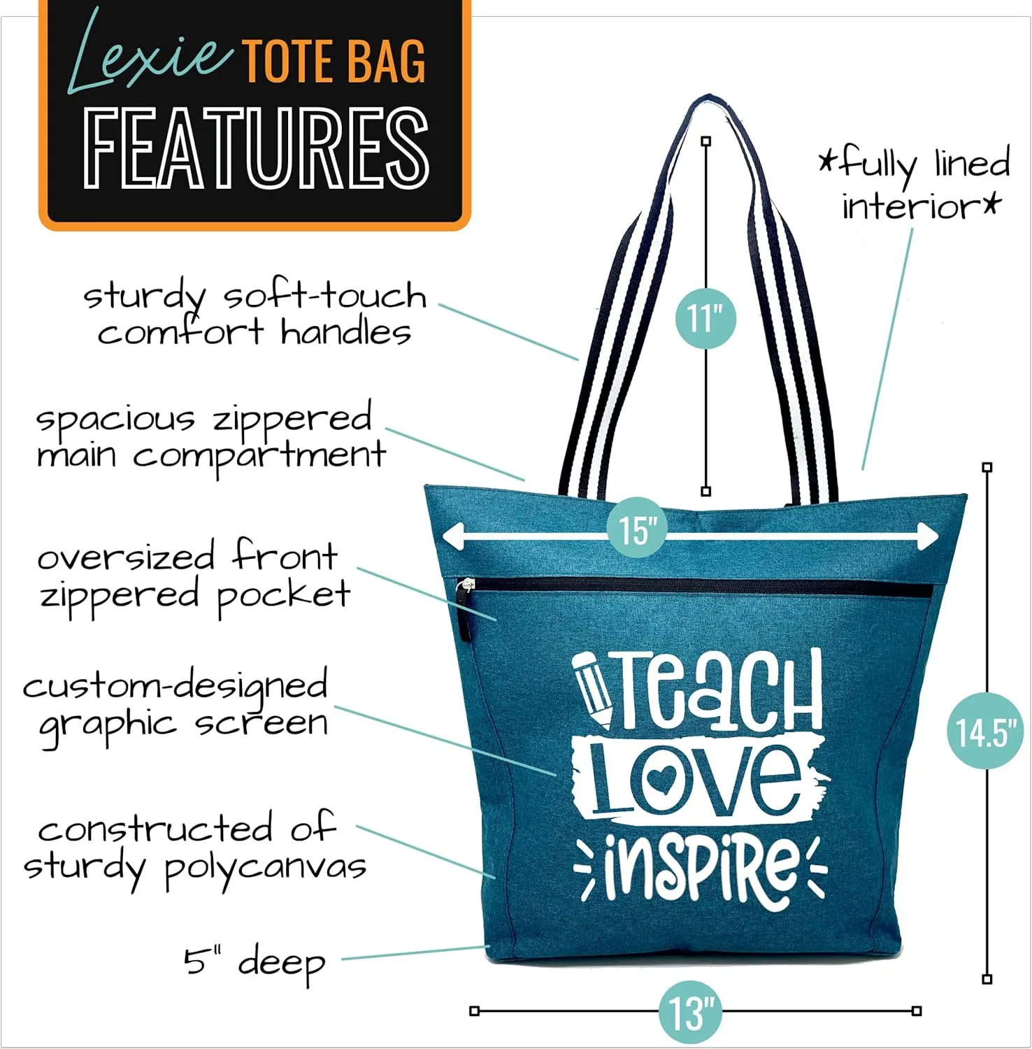 Brooke & Jess Designs Teacher Tote Bag for Work - Teacher Handbag Gifts for Women, Teacher Bag Best Teacher Appreciation Gift