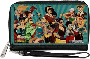 Buckle-Down DC Comics Wallet, Zip Around, DC COMICS BOMBSHELLS Group Pose and Rays Blues, Vegan Leather