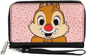 Buckle-Down Disney Wallet, Zip Around, Chip n Dale Dale Smiling Pose Sprinkle Pink Red, Vegan Leather