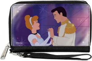 Buckle-Down Disney Wallet, Zip Around, Cinderella and Prince Ball Scene Purples White, Vegan Leather