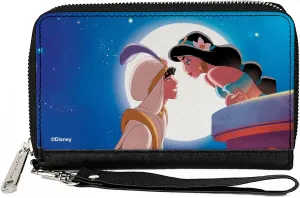 Buckle-Down Disney Wallet, Zip Around, Classic Aladdin and Jasmine Moonlight Kiss Scene, Vegan Leather