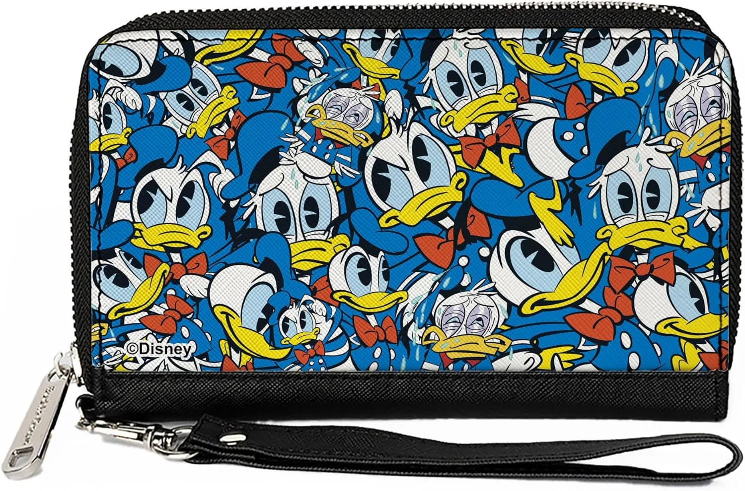 Buckle-Down Disney Wallet, Zip Around, Donald Duck Expressions Stacked Blues, Vegan Leather