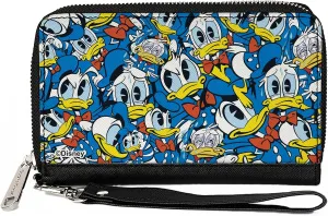 Buckle-Down Disney Wallet, Zip Around, Donald Duck Expressions Stacked Blues, Vegan Leather