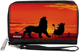 Buckle-Down Disney Wallet, Zip Around, Lion King Hakuna Matata Simba Pumbaa Timon Sunset Silhouette, Vegan Leather