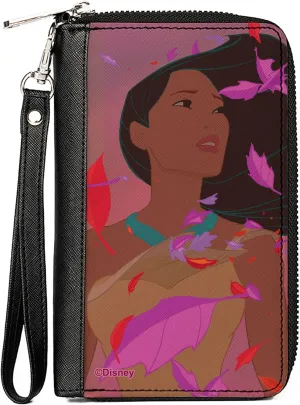 Buckle-Down Disney Wallet, Zip Around, Pocahontas Colors of the Wind Pose Leaves Pinks, Vegan Leather