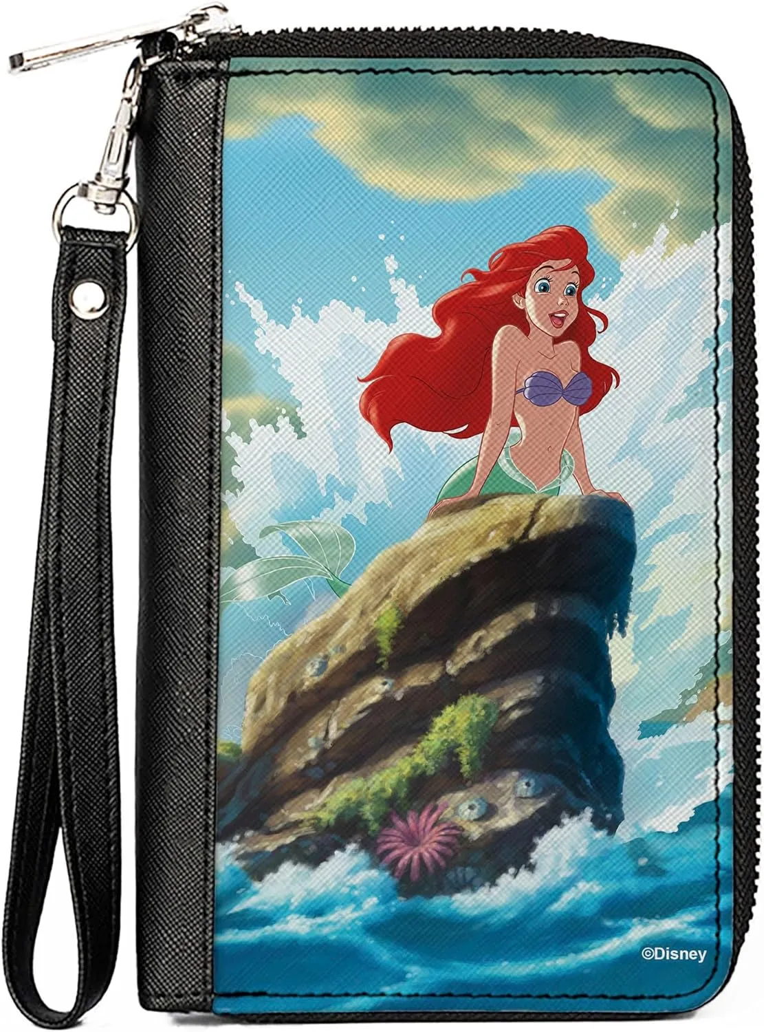 Buckle-Down Disney Wallet, Zip Around, The Little Mermaid Ariel Splash Rock Pose, Vegan Leather