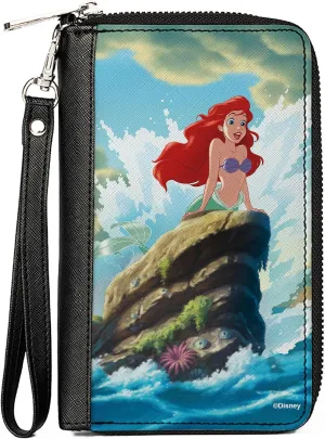 Buckle-Down Disney Wallet, Zip Around, The Little Mermaid Ariel Splash Rock Pose, Vegan Leather
