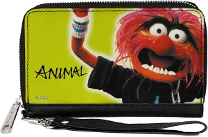 Buckle-Down Disney Wallet, Zip Around, The Muppets Animal Portrait and Autograph Yellow, Vegan Leather