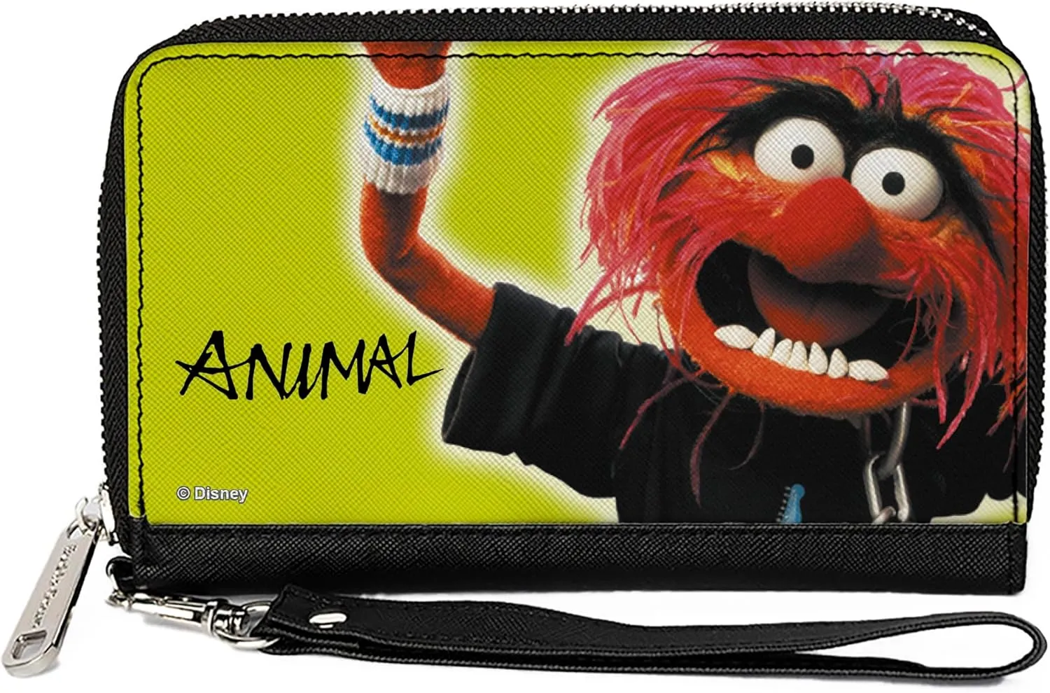 Buckle-Down Disney Wallet, Zip Around, The Muppets Animal Portrait and Autograph Yellow, Vegan Leather