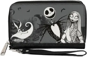 Buckle-Down Disney Wallet, Zip Around, The Nightmare Before Christmas Jack Sally and Zero Cemetery Scene Grays, Vegan Leather