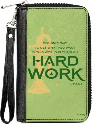 Buckle-Down Disney Wallet, Zip Around, The Princess and the Frog Tianas Hard Work Quote Greens, Vegan Leather