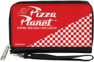 Buckle-Down Disney Wallet, Zip Around, Toy Story Pizza Planet Serving Your Local Star Red White, Vegan Leather