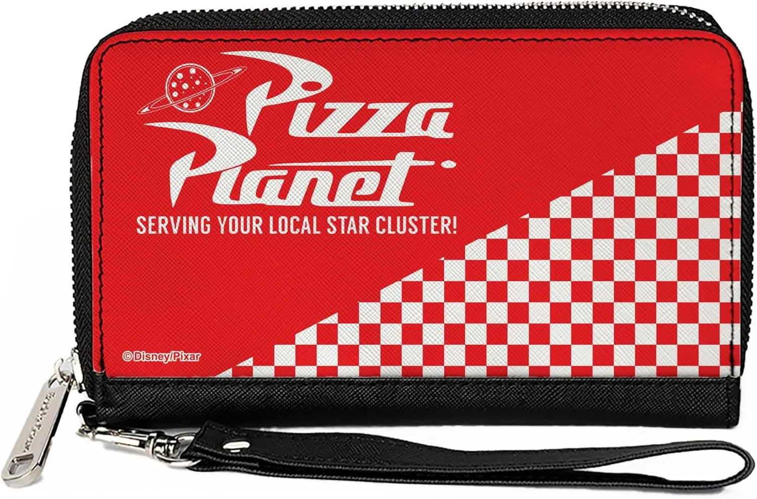 Buckle-Down Disney Wallet, Zip Around, Toy Story Pizza Planet Serving Your Local Star Red White, Vegan Leather